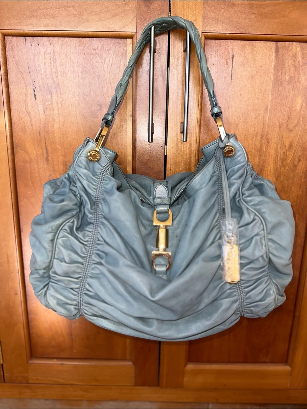 Vintage Bally Lambskin Nappa Leather Hobo | Slate Blue | Gold Hardware | Italy - Picture 2 of 16